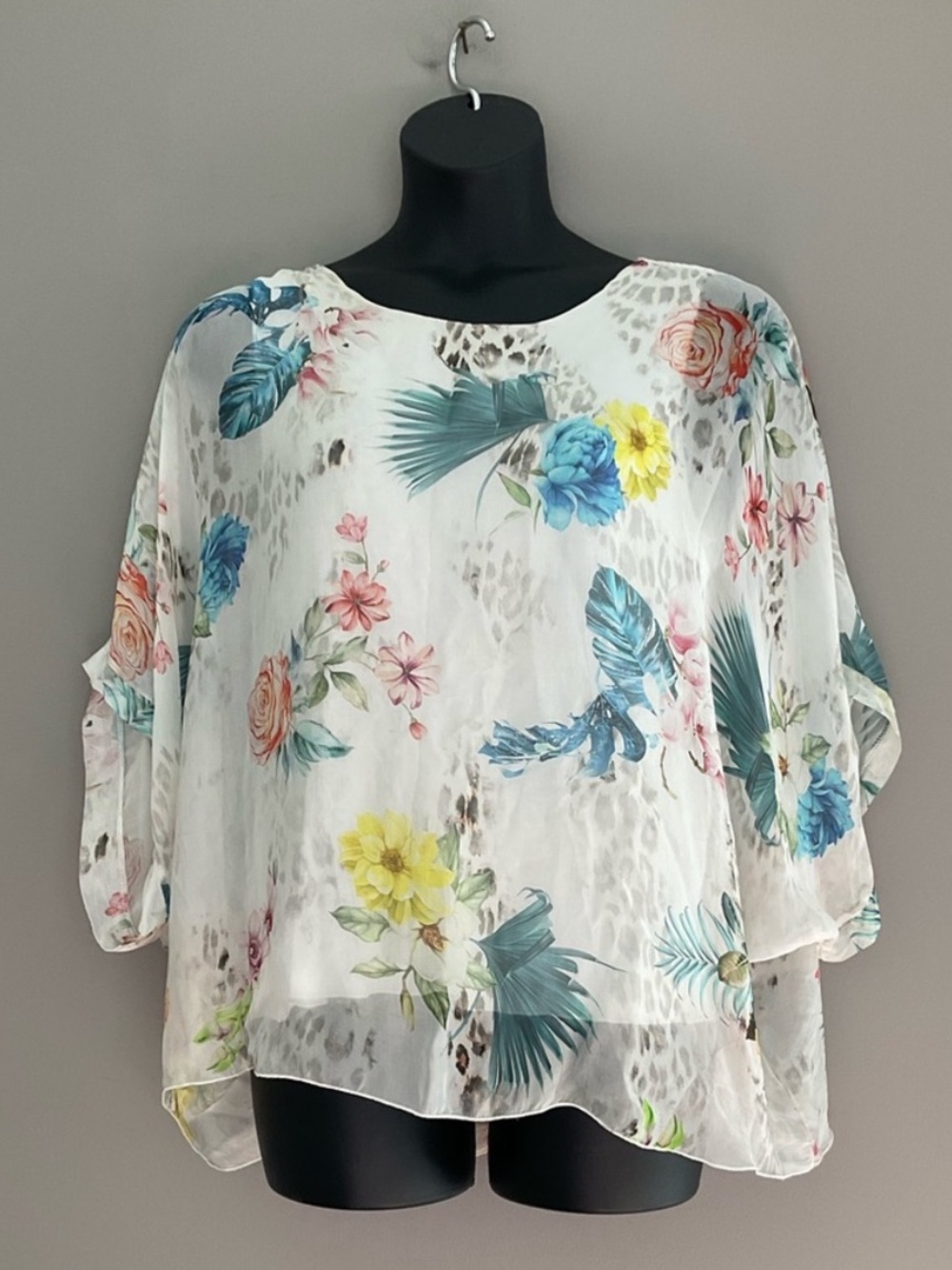 belle france, White, Colorful, Floral Blouse